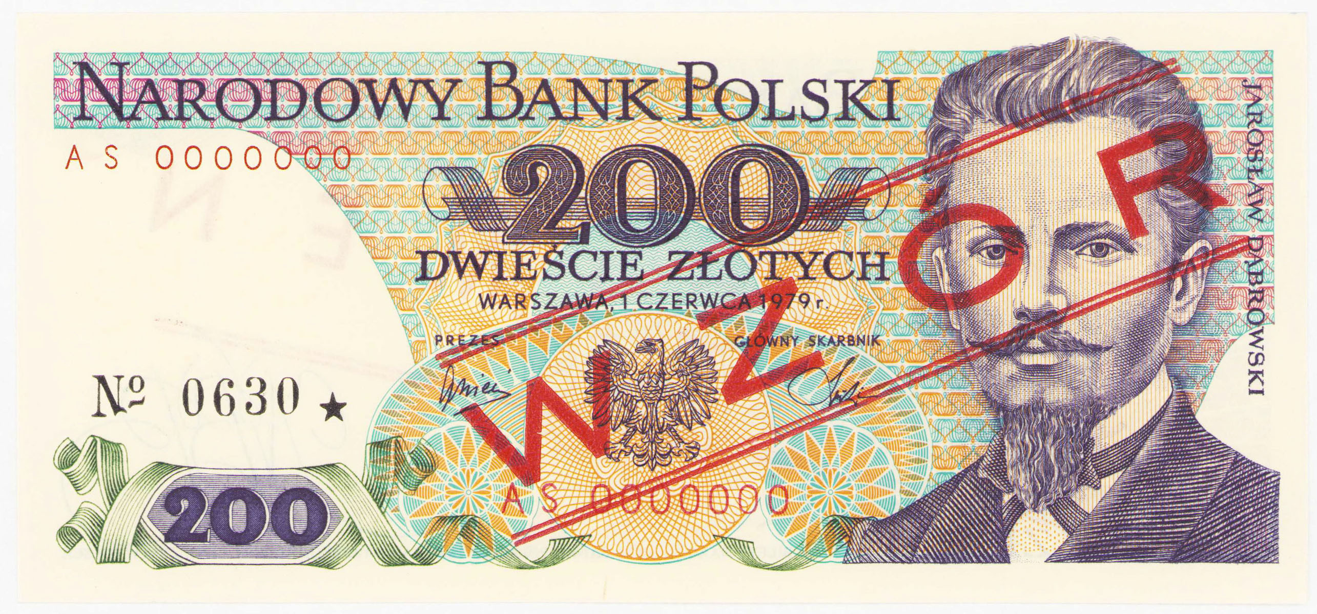 WZÓR / SPECIMEN. 200 złotych 1979 seria AS